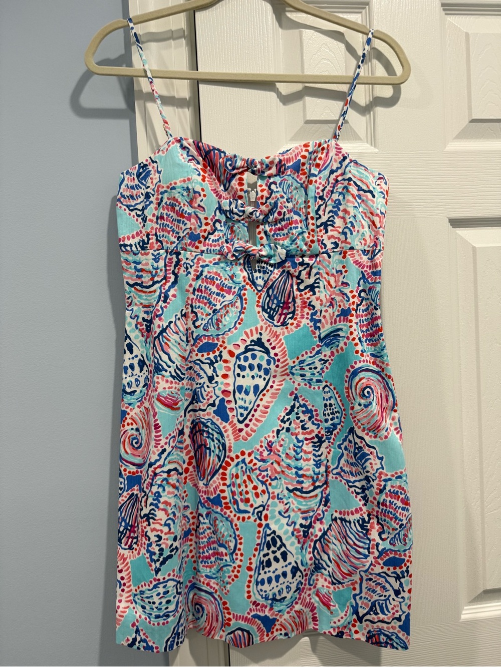 Lilly Pulitzer Aqua Mini Dress with Pink & Navy Shell Print